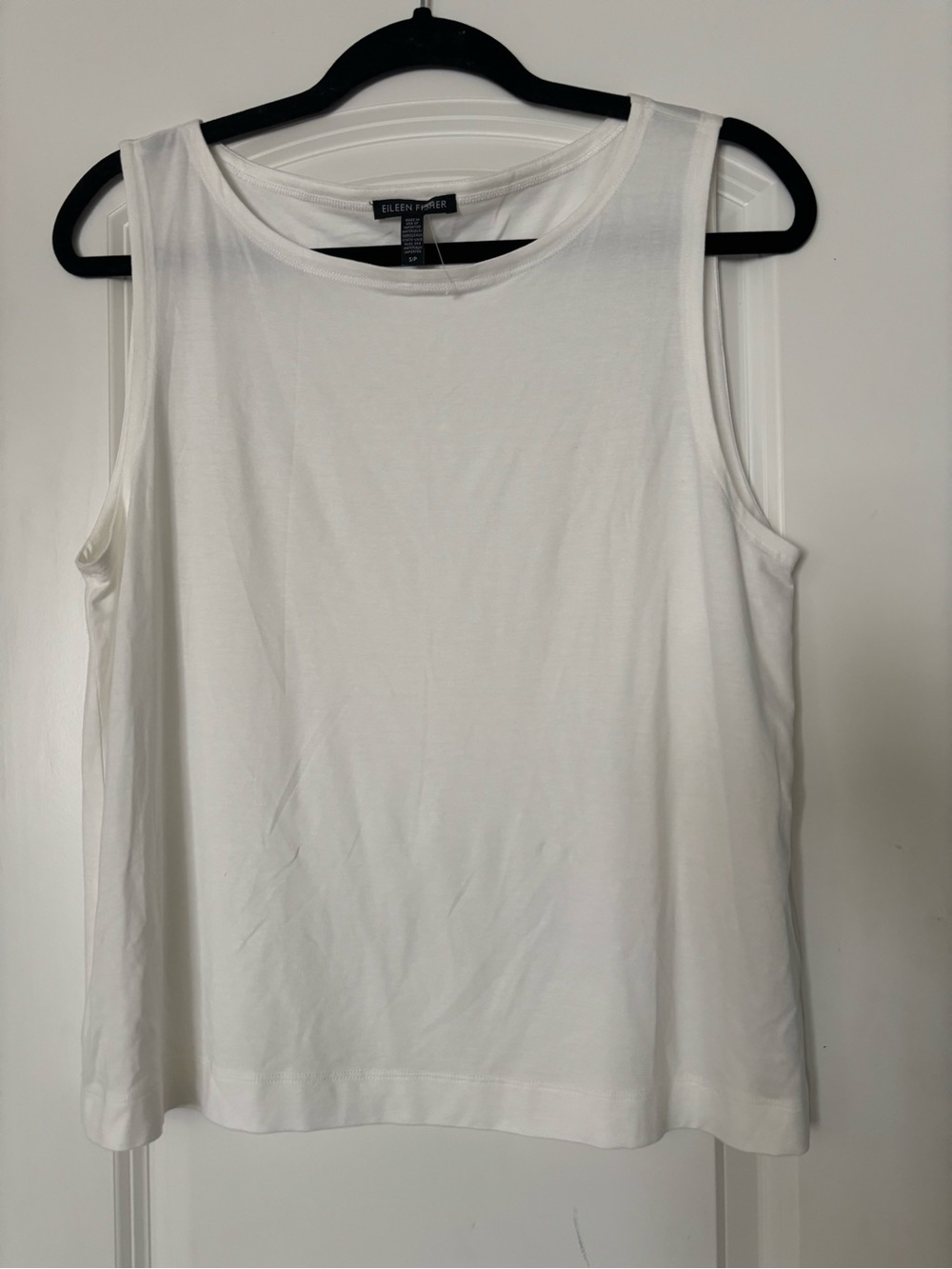 Eileen Fisher Relaxed White Boat Neck Tank Top Drapey Viscose Notched hem Small